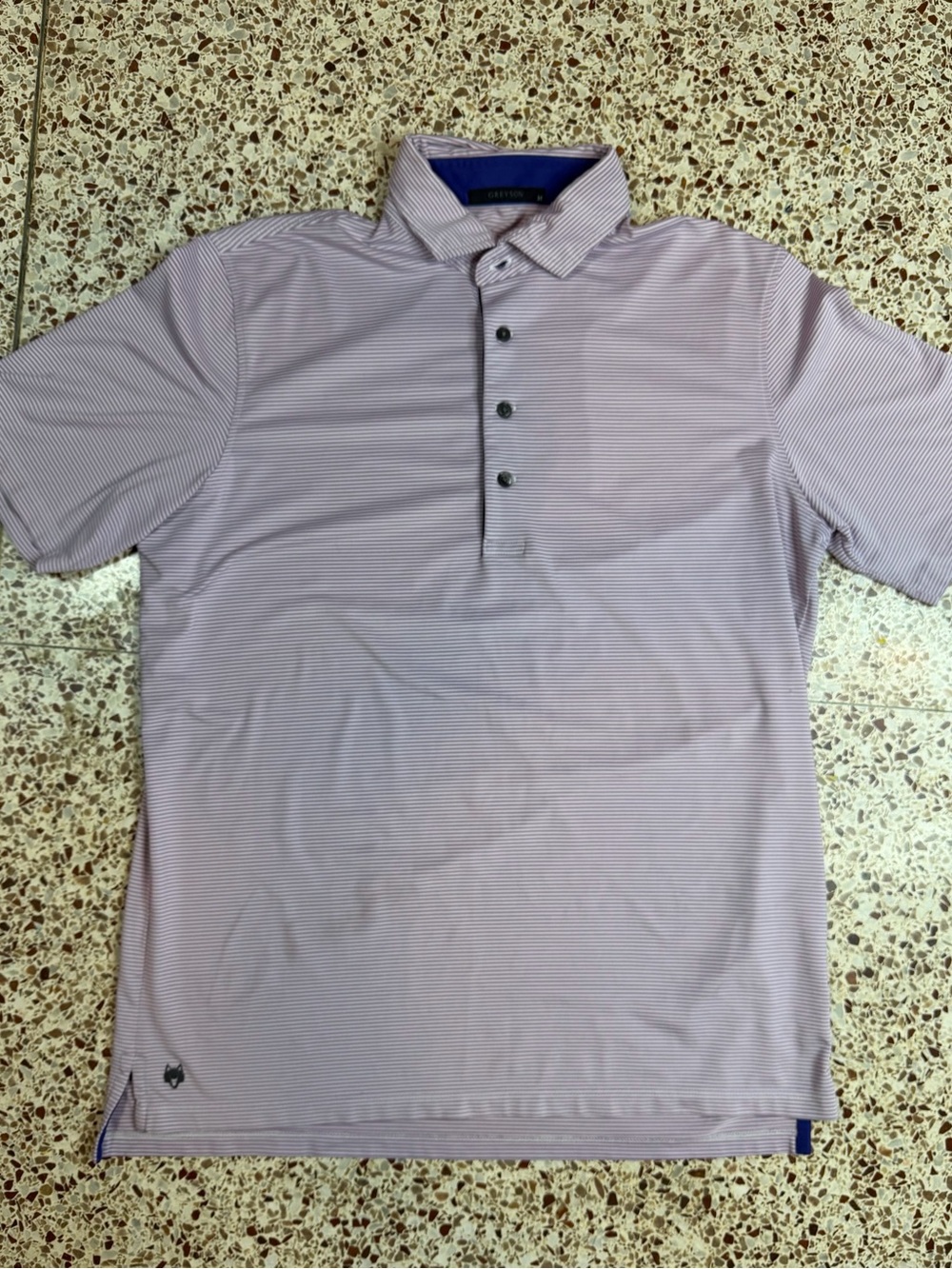 Greyson Purple/White Striped Polo Shirt Men's M Short Sleeve Button Collar Logo